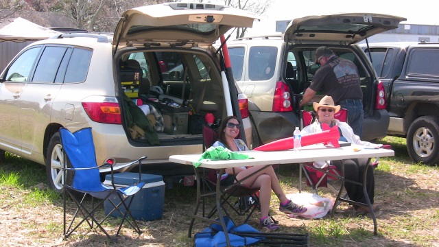 Toni and Alicia at
        the Abresch camp along the flight line