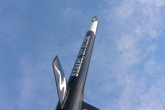 The refinished Shaken,
        Not Stirred pointing to the skies