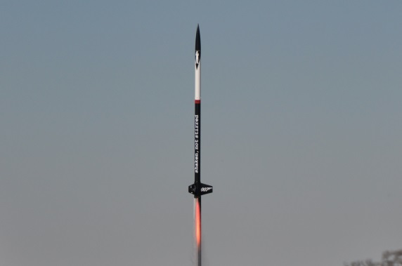 Shaken, Not
        Stirred on CTI H120 Red clearing the launch rail